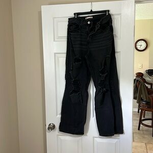 High Rise Women's Size 11 / 30 W / 90s Wide Leg Vintage Black Ripped Denim